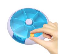 Pilulier hebdomadaire rond avec couvercle transparent - Organisateur de pilules avec compartiments escamotables et jours à code couleur - Distributeur de pilules pratique pour la conservation des