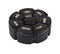 Pilulier hebdomadaire rond de 7 jours - Grand format - 1 heure - Étui quotidien pour pilules, médicaments, suppléments et vitamines, design élégant (noir)