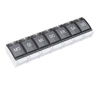 Pilulier hebdomadaire WELLGRO pendant 7 jours - pilulier - 1 compartiment par jour - couvercle à charnière avec fermeture à pression - matière plastique sans BPA (PP) - Couleur : noir