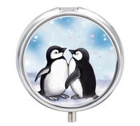 Pilulier I Love Penguins à 3 compartiments - Organiseur de médicaments portable 3 fois par jour avec miroir - Petit pilulier pour sac à main et poche - Joli récipient à médicaments quotidien en métal