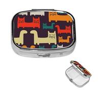 Pilulier illustré de chat avec miroir, 2 compartiments pour sac à main ou poche, mini pilulier en métal pour voyage, hebdomadaire, médicaments, vitamines, cadeau de voyage