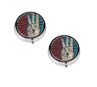 Pilulier imprimé rock and roll, organisateur rond, petit étui à 3 compartiments pour sac à main et poche, boîte à médicaments portable pour les voyages