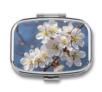 Pilulier japonais en forme de fleur de cerisier à 2 compartiments étanche avec miroir carré en métal pour poche et sac à main de voyage