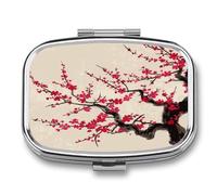 Pilulier japonais en forme de fleur de cerisier à 2 compartiments - Organiseur de médicaments carré en métal - Petit étui hebdomadaire avec miroir - Porte-vitamines élégant pour sac à main, poche de
