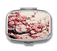 Pilulier japonais en forme de fleur de cerisier à 2 compartiments - Organiseur de médicaments carré en métal - Petit étui hebdomadaire avec miroir - Porte-vitamines élégant pour sac à main, poche de