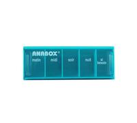 Anabox - Pilulier journalier 5 compartiments - Organisateur de médicaments quotidien Turquoise - Cases Matin Midi Soir Nuit + Urgence - Système sécurisé - Lavable lave-vaisselle