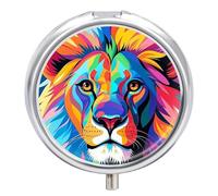 Pilulier Lion Coloré avec Miroir, 3 Compartiments, Étanche, Pour Sac à Main ou Poche, Poignée Antidérapante, Organisateur de Médicaments de Voyage, Boîte de Rangement pour Vitamines et Huiles de Pois