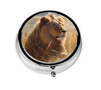 Pilulier lion de prairie avec miroir, 3 compartiments - Petit pilulier pour sac à main ou poche - Mini pilulier en métal - Pour voyage, médicaments, comprimés et vitamines - Cadeau de voyage