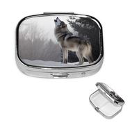 Pilulier loup hurlant à 2 compartiments, petit pilulier pour sac à main et poche, pilulier en métal avec miroir, pilulier quotidien de voyage, support de vitamines portable pour médicaments et