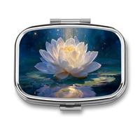 Pilulier lumineux à 2 compartiments en forme de fleur de lotus blanc portable pour sac à main