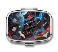 Pilulier magique à 2 compartiments avec miroir étanche - 2 fois par jour - Portable - Pour sac à main et poche - Rectangulaire - Argenté