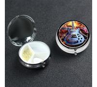 Pilulier magique en forme de guitare électrique à 3 compartiments rond portable pour poche ou sac à main, petit planificateur de médicaments hebdomadaire, pilulier de voyage avec miroir décoratif en