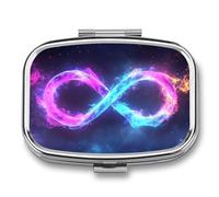 Pilulier magique et lumineux avec symbole de l'infini - 2 compartiments - Portable - Pilulier de voyage pour sac à main