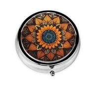 Pilulier mandala avec miroir, 3 compartiments pour sac à main ou poche, mini pilulier en métal pour voyage, hebdomadaire, médicaments, vitamines, cadeau de voyage