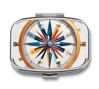 Pilulier maritime en forme de boussole avec 2 compartiments, pilulier carré portable, pilulier de vitamines pour poche, sac à main et voyage