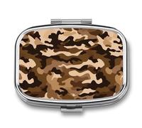 Pilulier marron camouflage à 2 compartiments pour sac à main ou poche Mini pilulier en métal pour médicaments quotidiens pour contenir des vitamines, de l'huile de poisson