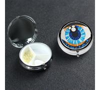 Pilulier mauvais œil avec miroir 3 compartiments décoratifs pour sac à main ou poche Petit pilulier rond en métal pour médicaments, comprimés et vitamines, cadeau de voyage