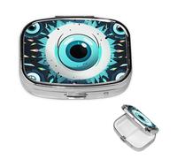 Pilulier mauvais yeux à 2 compartiments, petite boîte à pilules pour sac à main et poche, pilulier en métal avec miroir, organiseur de pilules de voyage quotidien, support de vitamines portable pour
