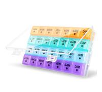 Pilulier Mensuel 28 Jours, Pillulier Grande Capacite avec 7 Compartiments pour 4 Semaines pour Compléments Alimentaires, Vitamines et Huiles de Poisson (Quatre couleurs)