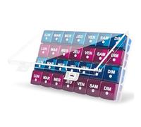 Pilulier Mensuel 28 Jours, Pillulier Grande Capacite avec 7 Compartiments pour 4 Semaines pour Compléments Alimentaires, Vitamines et Huiles de Poisson (Bleu/Violet)