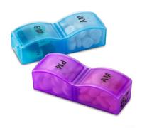 Pilulier mensuel de 31 jours avec deux compartiments AM et PM, 32 sections au total, boîte à médicaments portable en plastique pour une routine de médicaments cohérente (B)