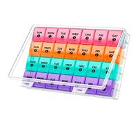 Pilulier mensuel extra large - Pilulier couleur 7 jours une fois par jour avec 4 piluliers hebdomadaires pendant 28 jours - Étui anti-poussière XL sans BPA pour pilules, comprimés, suppléments