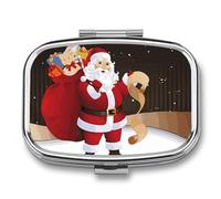 Pilulier Merry Christmas à 2 compartiments, pilulier portable avec miroir pour poche, sac à main, voyage, mini organisateur de médicaments en métal pour vitamines, huile de poisson