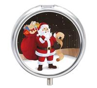 Pilulier « Merry Christmas » à 3 compartiments, petit pilulier personnalisé avec miroir, pilulier portable pour poche ou sac à main, pilulier rond contenant des cadeaux de voyage, porte-pilules