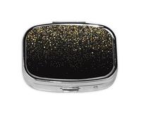 Pilulier métallique à 2 compartiments, style moderne et tendance, à paillettes dorées et noires, organiseur portable