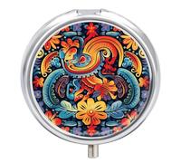 Pilulier mexicain à 3 compartiments - 3 fois par jour - Joli mini pilulier pour sac à main et poche - Portable - En métal - Avec miroir - Récipient rond pour médicaments quotidiens et vitamines