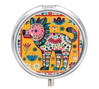 Pilulier mexicain Otomi animal portable avec 3 compartiments et petit miroir de voyage pour poche ou sac à main, organisateur de médicaments rond décoratif pour vitamines