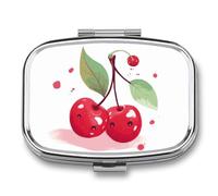 Pilulier mignon cerise à 2 compartiments, pilulier portable avec miroir pour poche, sac à main, voyage, mini organisateur de médicaments en métal pour vitamines, huile de poisson
