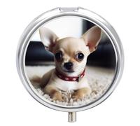 Pilulier mignon Chihuahua à 3 compartiments - Portable - Rond - Anti-fuite - Léger - Compact - Pour le quotidien - Pour vitamines, compléments et médicaments