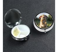Pilulier mignon drôle lapin 3 compartiments rond portable pour poche ou sac à main, petit planificateur de médicaments hebdomadaire, pilulier de voyage avec miroir décoratif en métal porte-vitamines