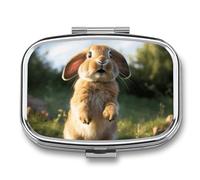 Pilulier mignon drôle lapin petit pilulier pour sac à main, poche 3 compartiments, pilulier de voyage portable en métal pour contenir des vitamines, des suppléments d'huile de poisson