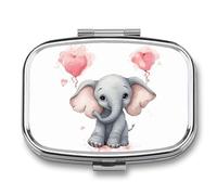 Pilulier mignon éléphant de dessin animé à 2 compartiments, pilulier portable avec miroir pour poche, sac à main, voyage, mini organisateur de médicaments en métal pour vitamines, huile de poisson
