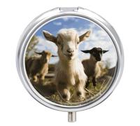 Pilulier mignon en forme de chèvre - 3 compartiments - Petit pilulier rond - En métal - Pour sac à main