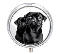 Pilulier mignon en forme de chien carlin noir - 3 compartiments - Petit pilulier quotidien - Pilulier de voyage rond en métal pour sac à main
