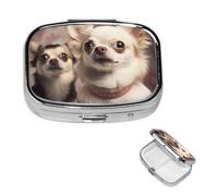 Pilulier mignon en forme de chihuahua à 2 compartiments, petite boîte à pilules pour sac à main et poche, pilulier en métal avec miroir, pilulier de voyage quotidien, support de vitamines portable