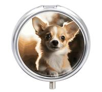 Pilulier mignon en forme de chihuahua à 3 compartiments, organiseur de médicaments de voyage 3 fois par jour, organisateur de vitamines portable avec miroir, petite boîte à pilules pour sac à main et
