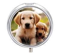 Pilulier mignon en forme de chiot doré à 3 compartiments - Boîte à pilules ronde portable pour contenir des vitamines - Organisateur de médicaments en métal décoratif