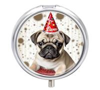 Pilulier mignon en forme de chiot Happy Birthday 3 compartiments - Portable - Rond - Support de vitamines - Organisateur décoratif
