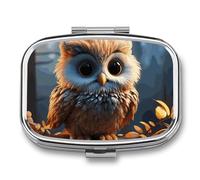 Pilulier mignon en forme de chouette avec 2 compartiments, pilulier carré portable, pilulier de vitamines pour poche, sac à main et voyage