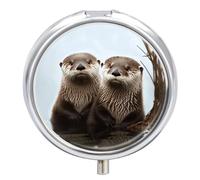 Pilulier mignon en forme de loutre - 3 compartiments - Petit pilulier rond - En métal - Pour sac à main