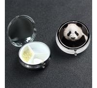 Pilulier mignon en forme de panda noir et blanc à 3 compartiments pour sac à main ou poche, petit organisateur de médicaments avec miroir, boîte à pilules de voyage décorative en métal, cadeau unique