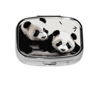Pilulier mignon en forme de pandas à 2 compartiments - Pilulier portable en métal - Organisateur de vitamines pour sac à main, poche, cadeau de voyage