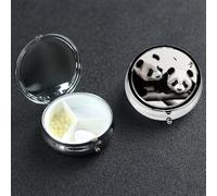 Pilulier mignon en forme de pandas à 3 compartiments - Pilulier portable en métal - Organisateur de vitamines pour sac à main, poche, cadeau de voyage