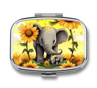 Pilulier mignon en forme d'éléphant et de tournesols pour sac à main