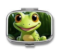 Pilulier mignon grenouille à 2 compartiments pour sac à main ou poche Mini pilulier en métal pour médicaments quotidiens pour contenir des vitamines, de l'huile de poisson