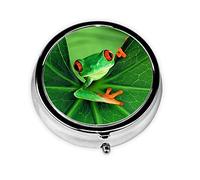 Pilulier mignon grenouille à 3 compartiments, joli organisateur de pilules pour sac à main, petite boîte à pilules de voyage ronde en métal, conteneur de vitamines cadeau unique